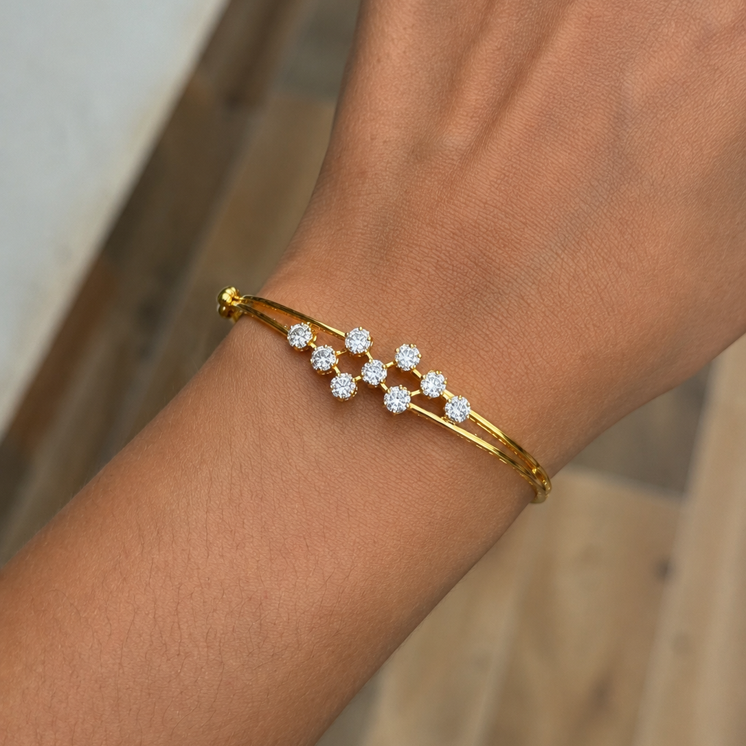 Avenya Diamond Cluster Gold Bangle Bracelet