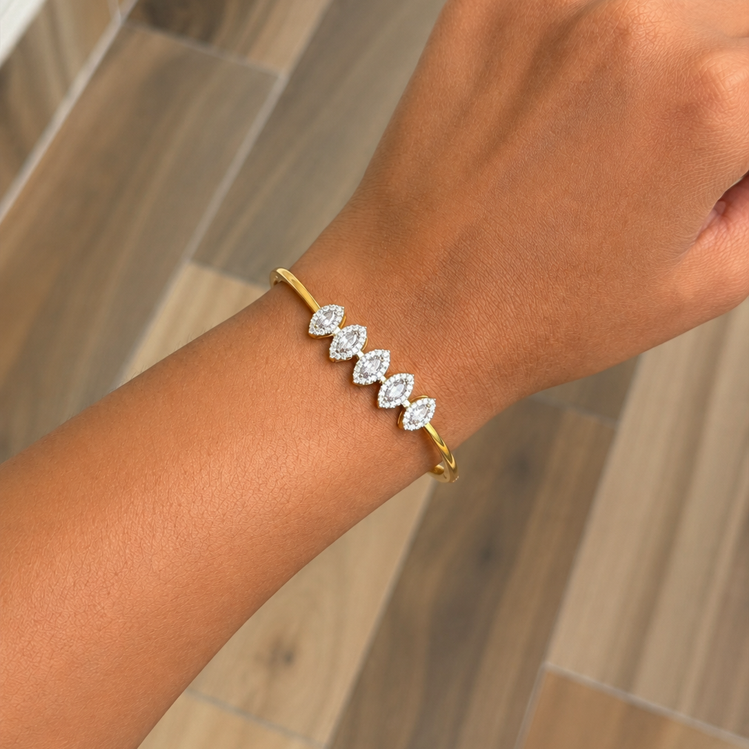 Selvara Marquise Gold Bangle Bracelet
