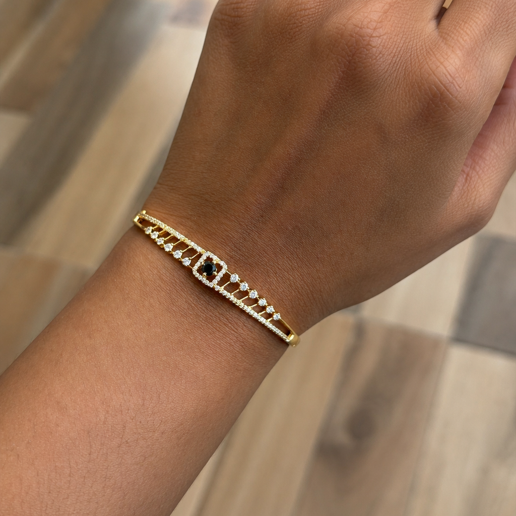 Linor Black Onyx Statement Gold Bangle