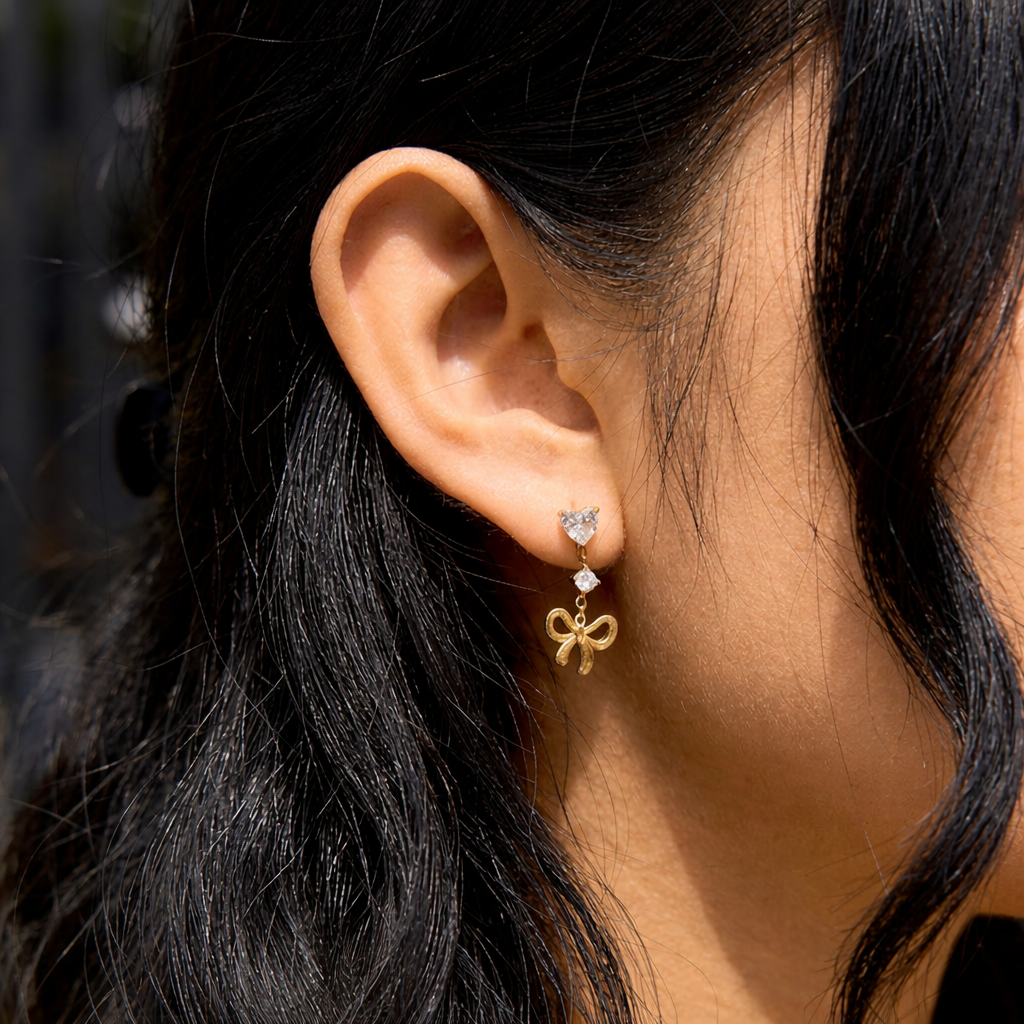 Alouette Gold Bow Dangle Earrings