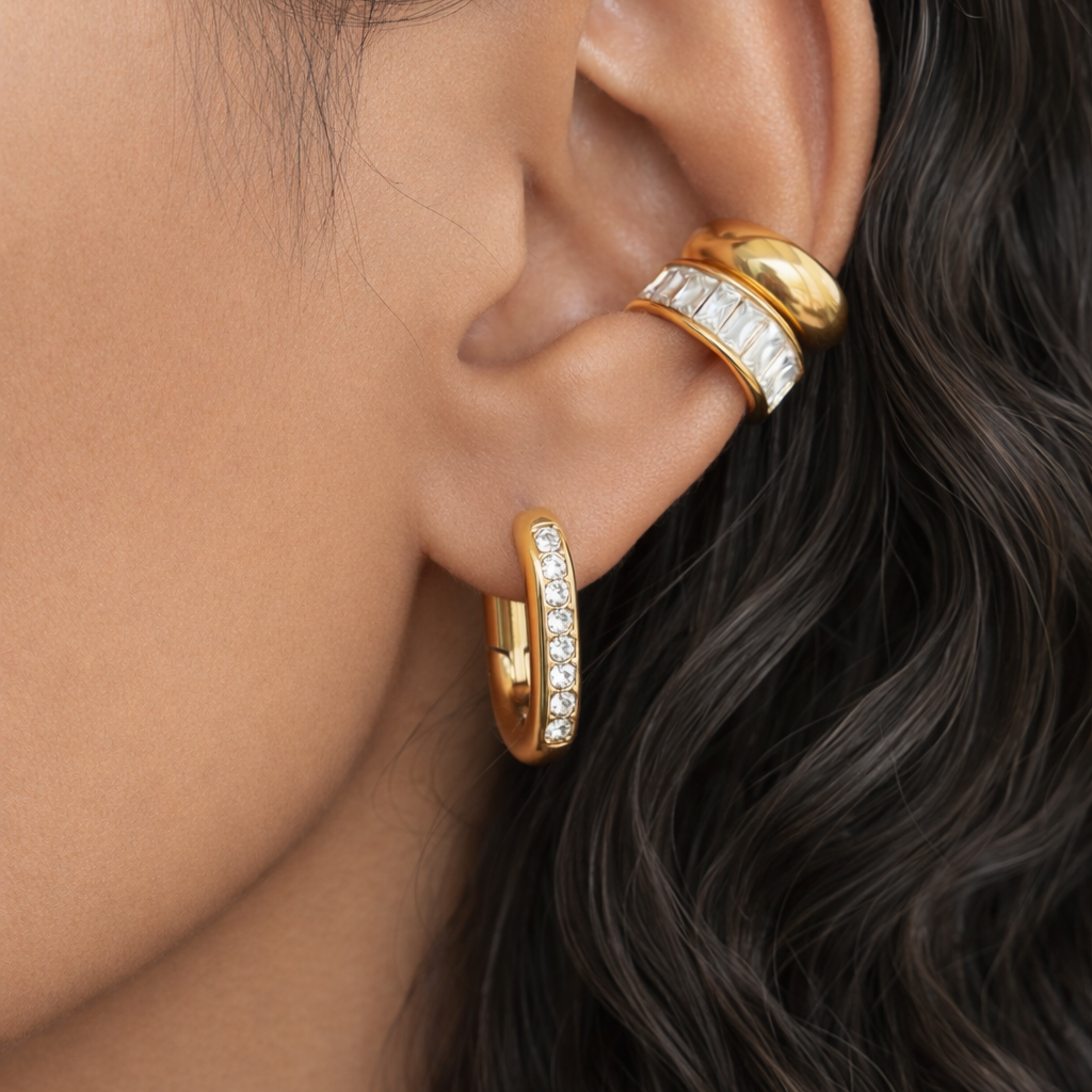 Arcelia Gold Diamond Look Huggie Hoops