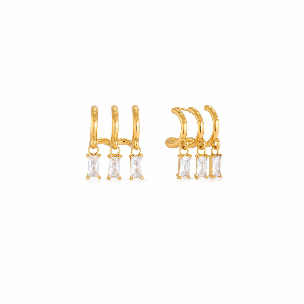 Celeste Triple Baguette Hoop Earrings