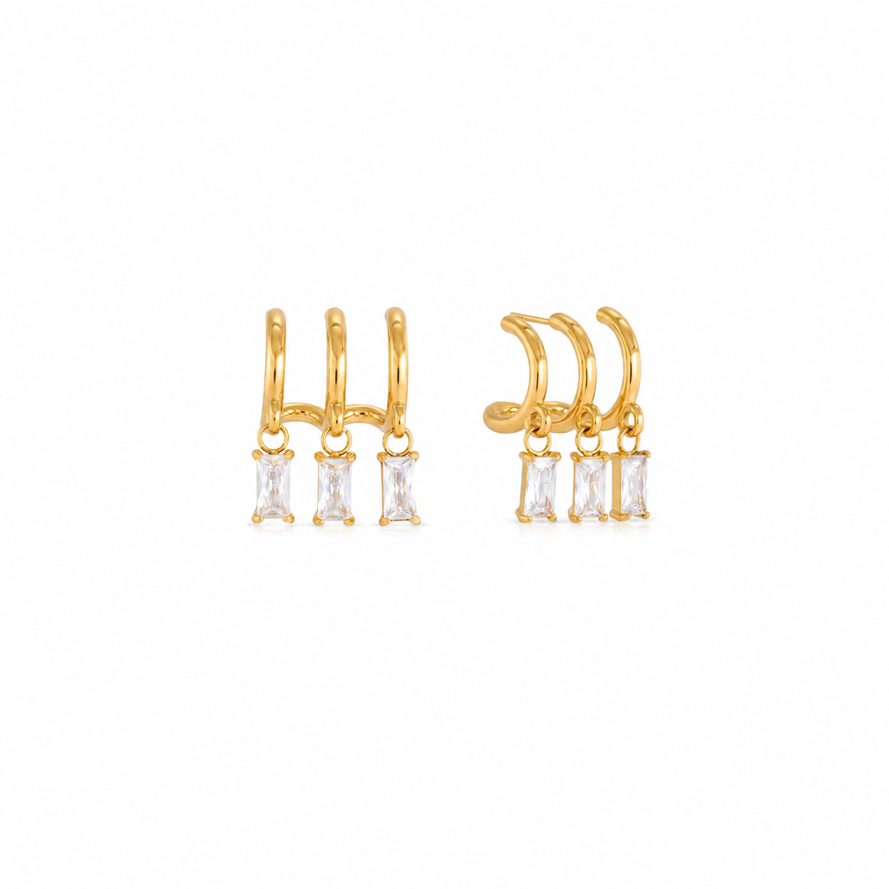 Celeste Triple Baguette Hoop Earrings