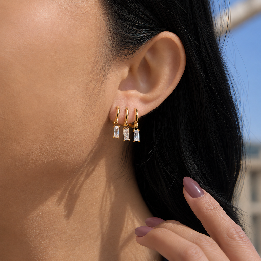 Celeste Triple Baguette Hoop Earrings