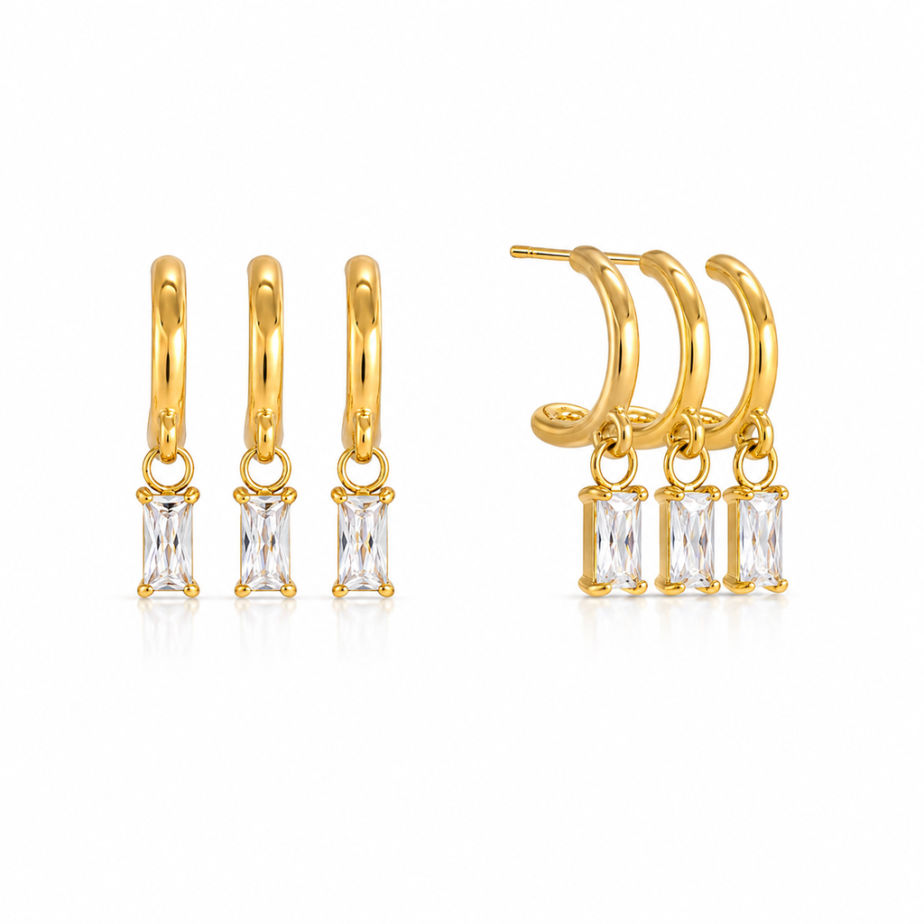 Celeste Triple Baguette Hoop Earrings