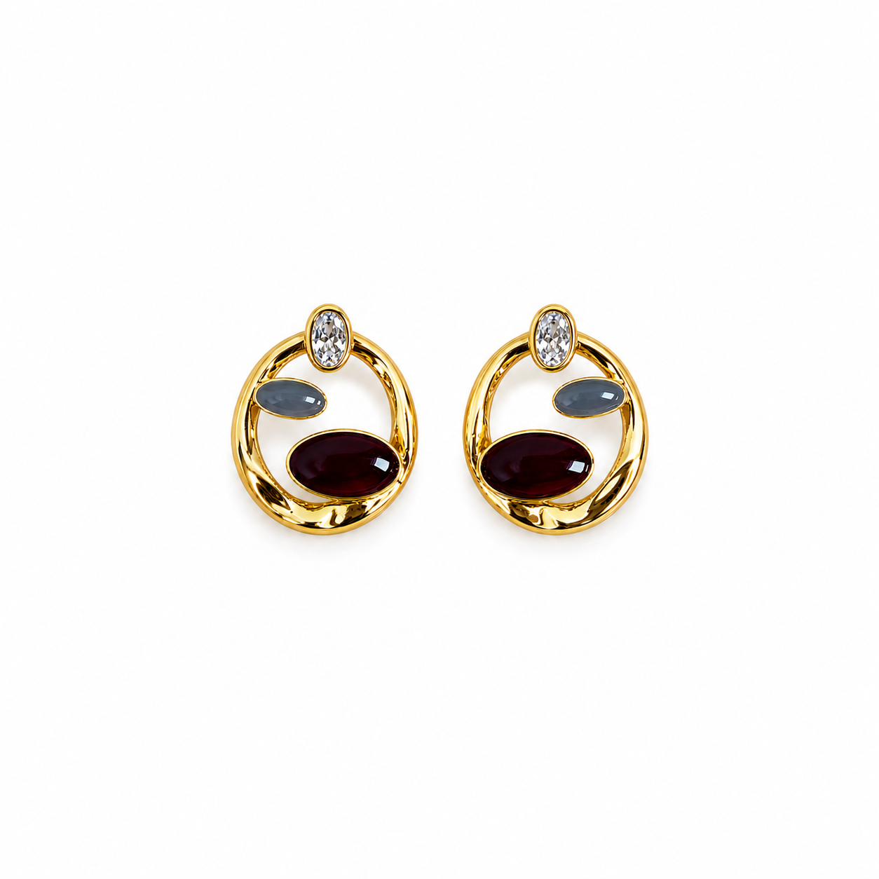 Vyrel Ruby Grey Stone Abstract Hoop Earrings
