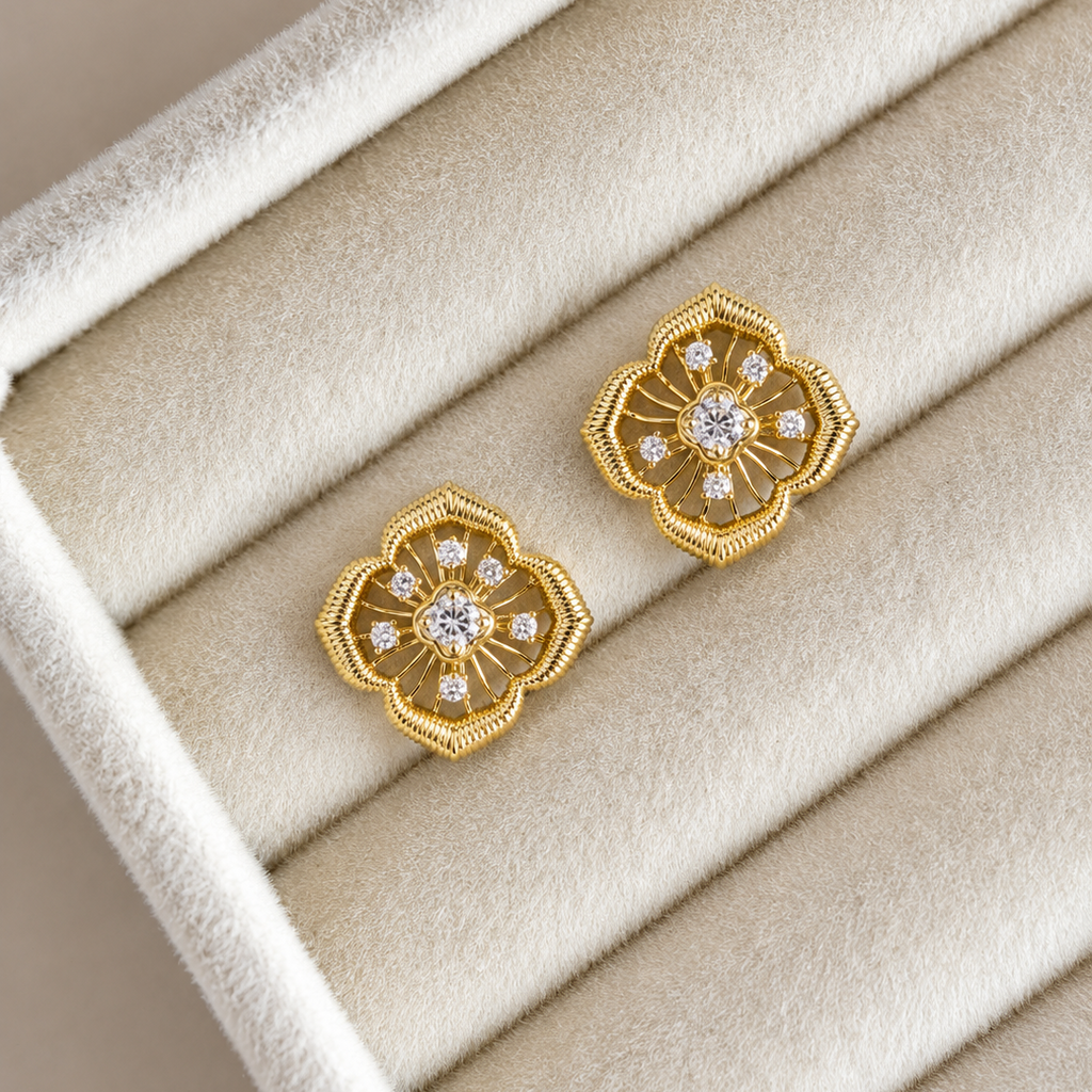 Jaira Vintage Floral Filigree Stud Earrings