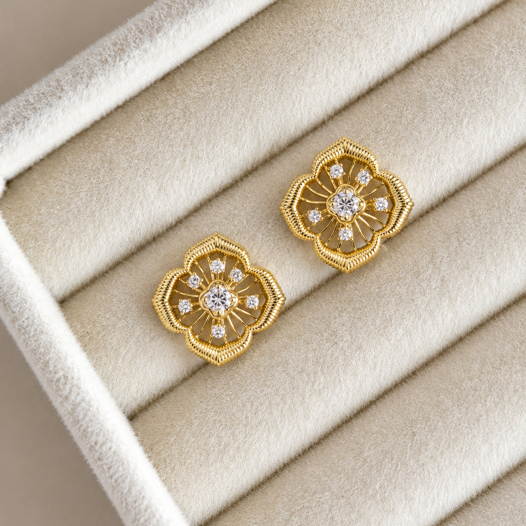 Jaira Vintage Floral Filigree Stud Earrings