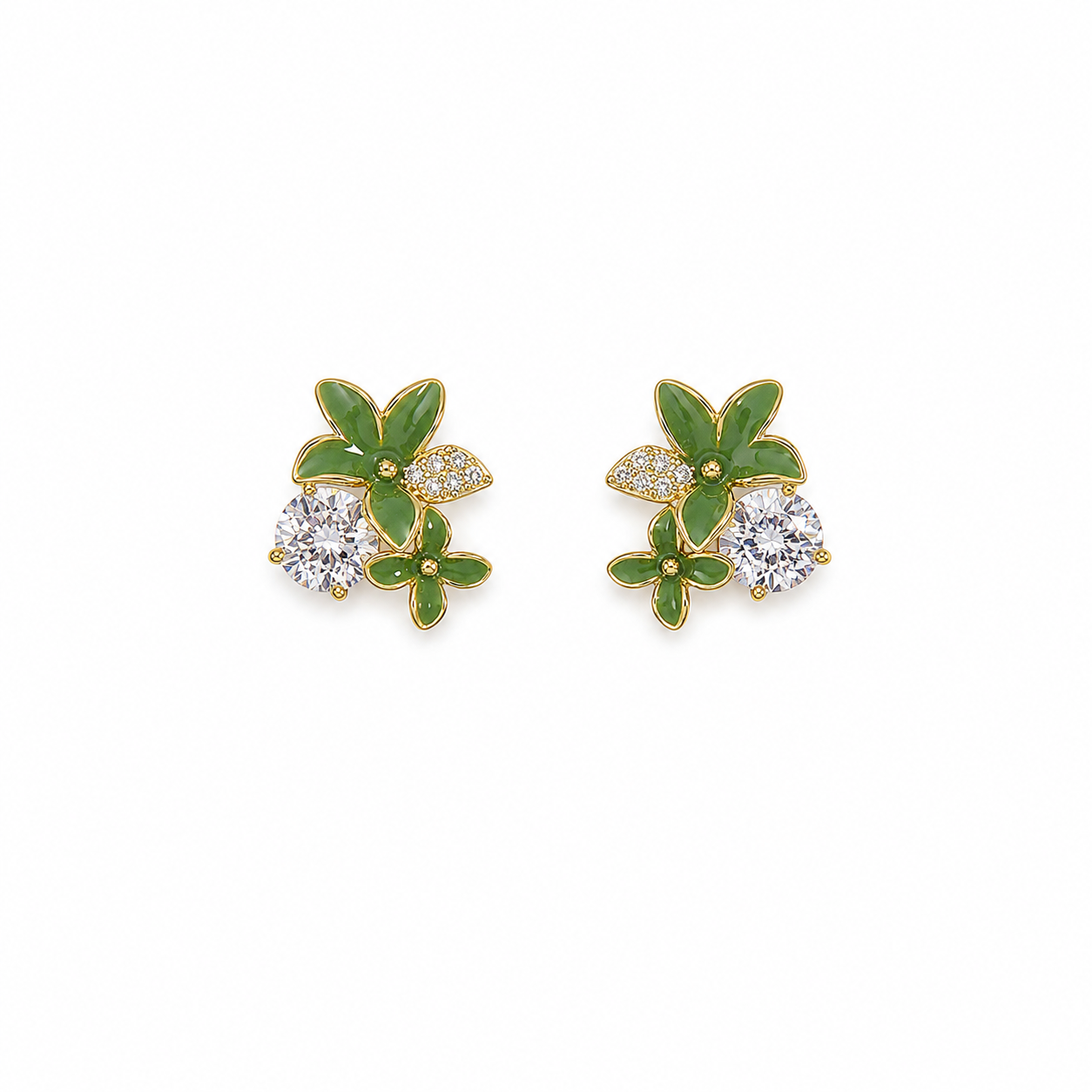 Arlisse Green Floral Stud Earrings