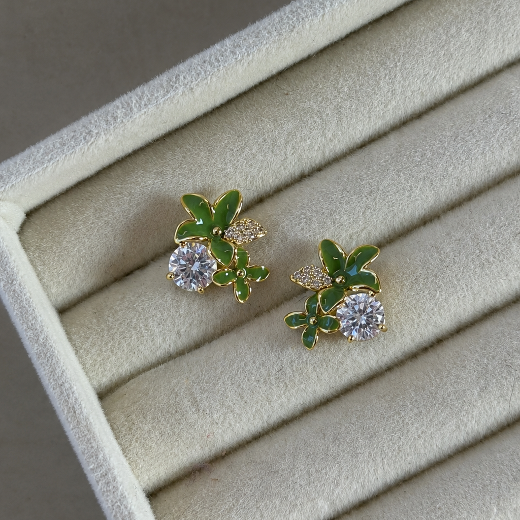 Arlisse Green Floral Stud Earrings