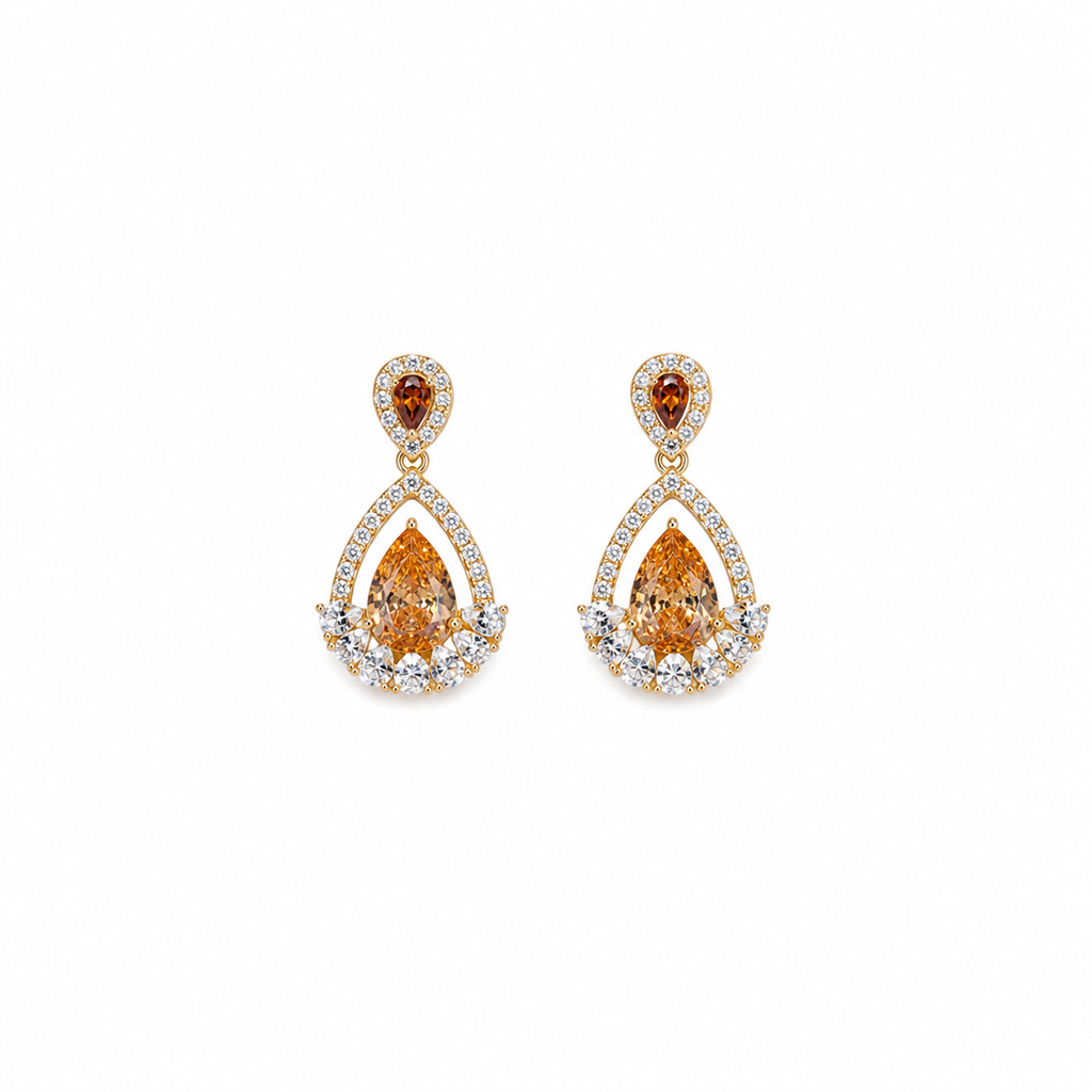 Taelyn Champagne Pear Halo Earrings