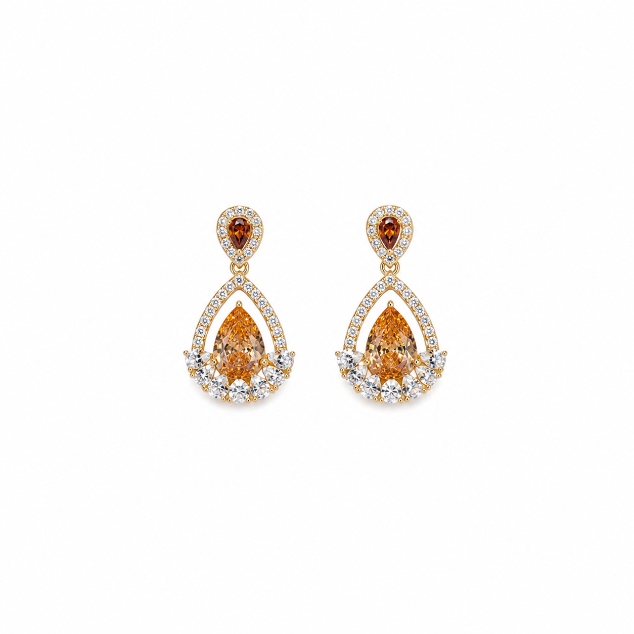 Taelyn Champagne Pear Halo Earrings