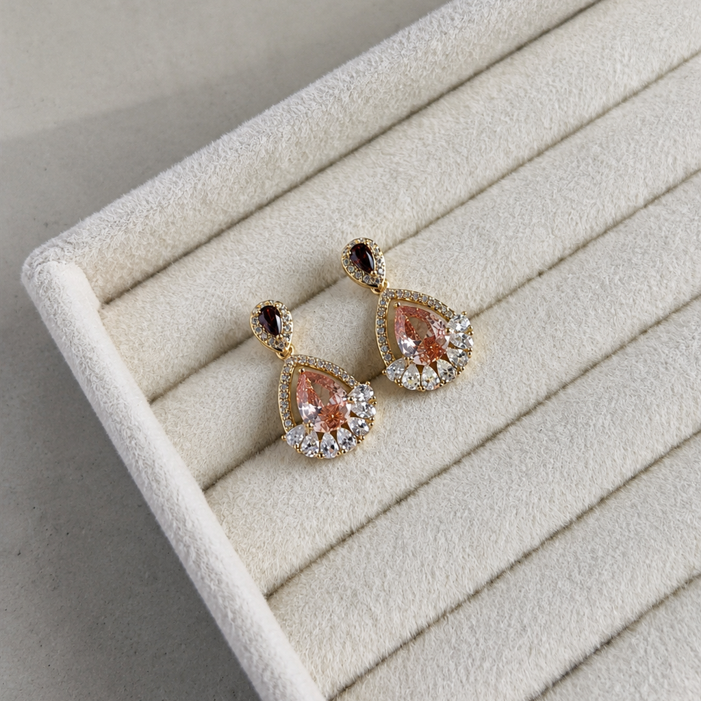 Taelyn Champagne Pear Halo Earrings