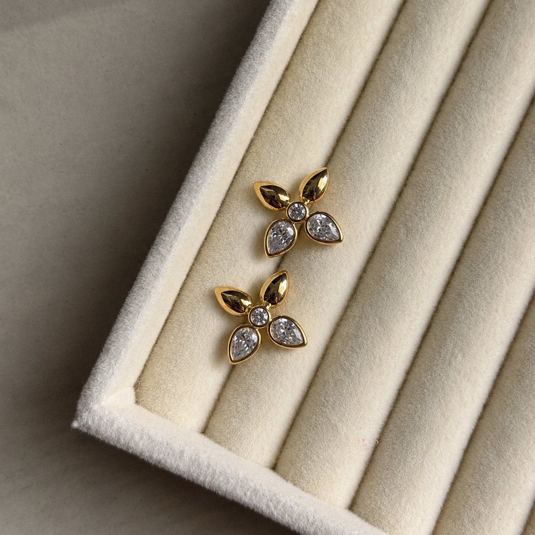 Mavea Four Petal Floral Stud Earrings