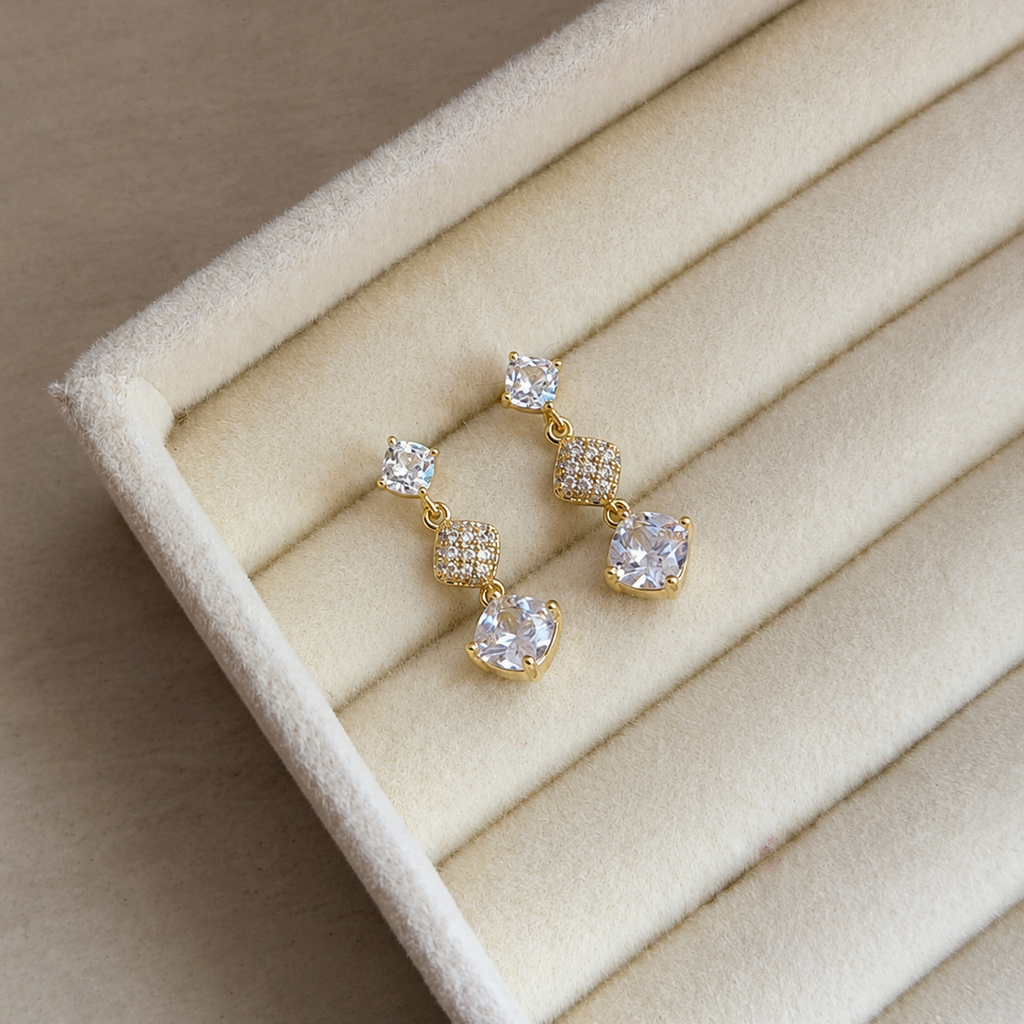 Mariel Double Diamond Drop Earrings