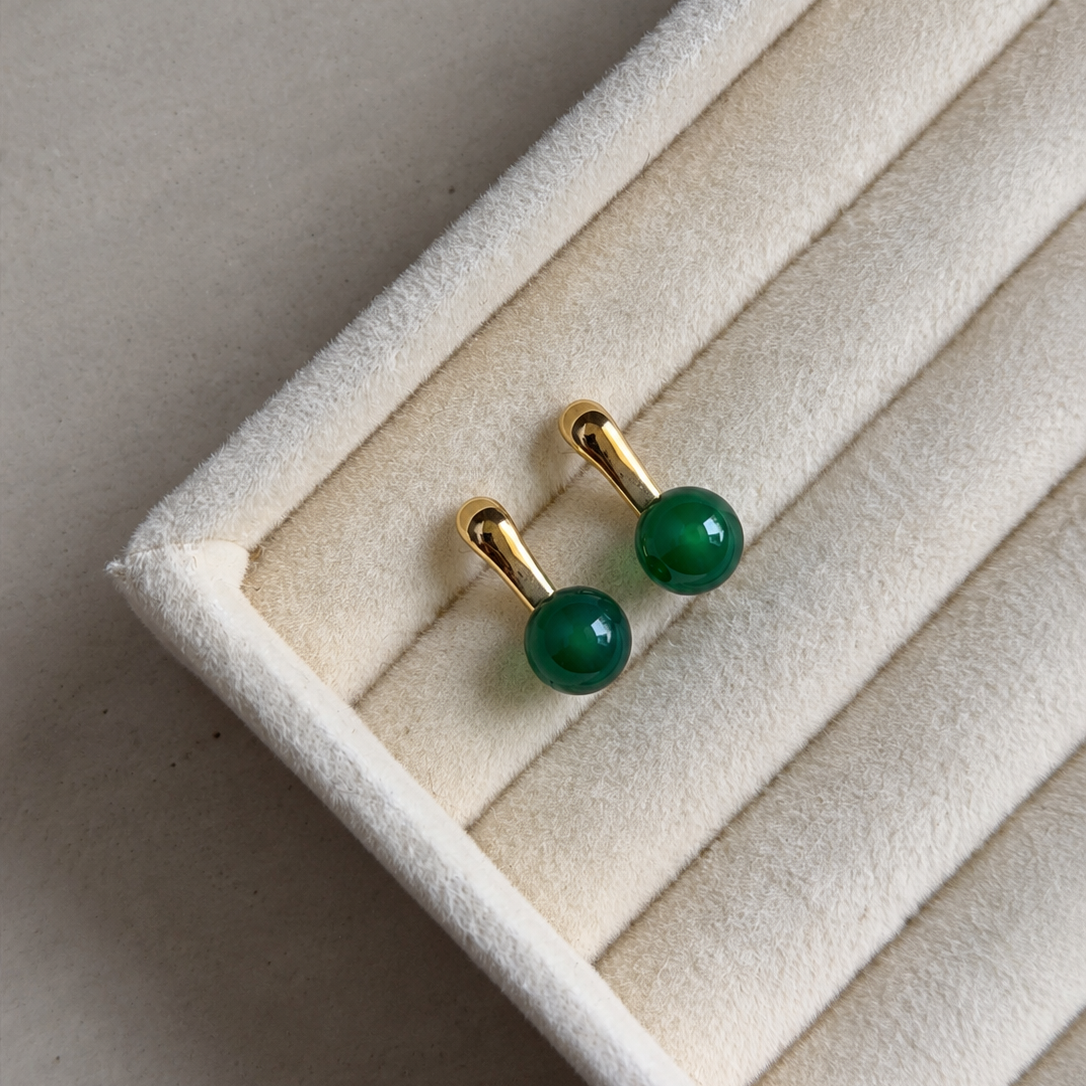Anya Green Jade Ball Stud Earrings