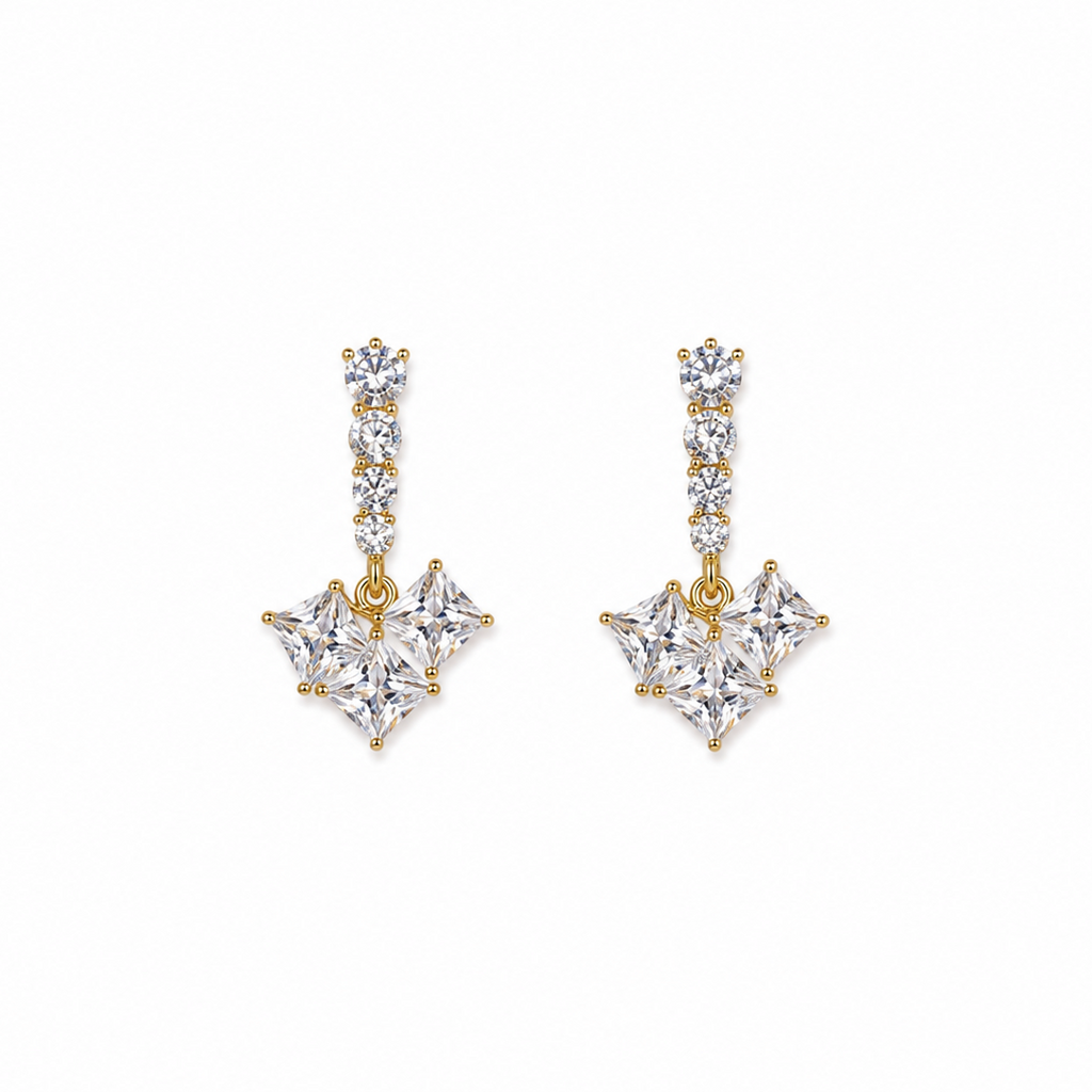 Nymara Princess Cut Cluster Drop Earrings