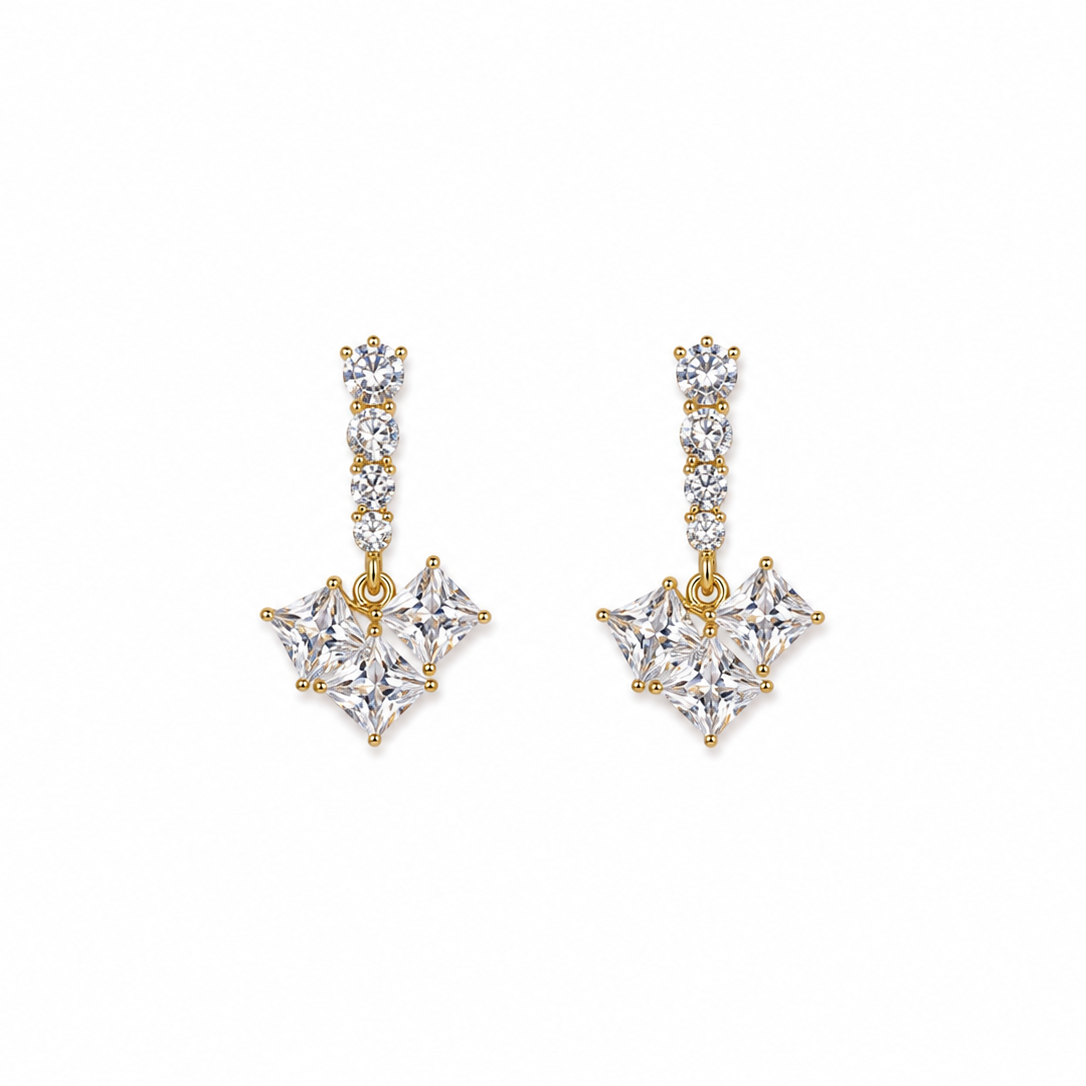 Nymara Princess Cut Cluster Drop Earrings