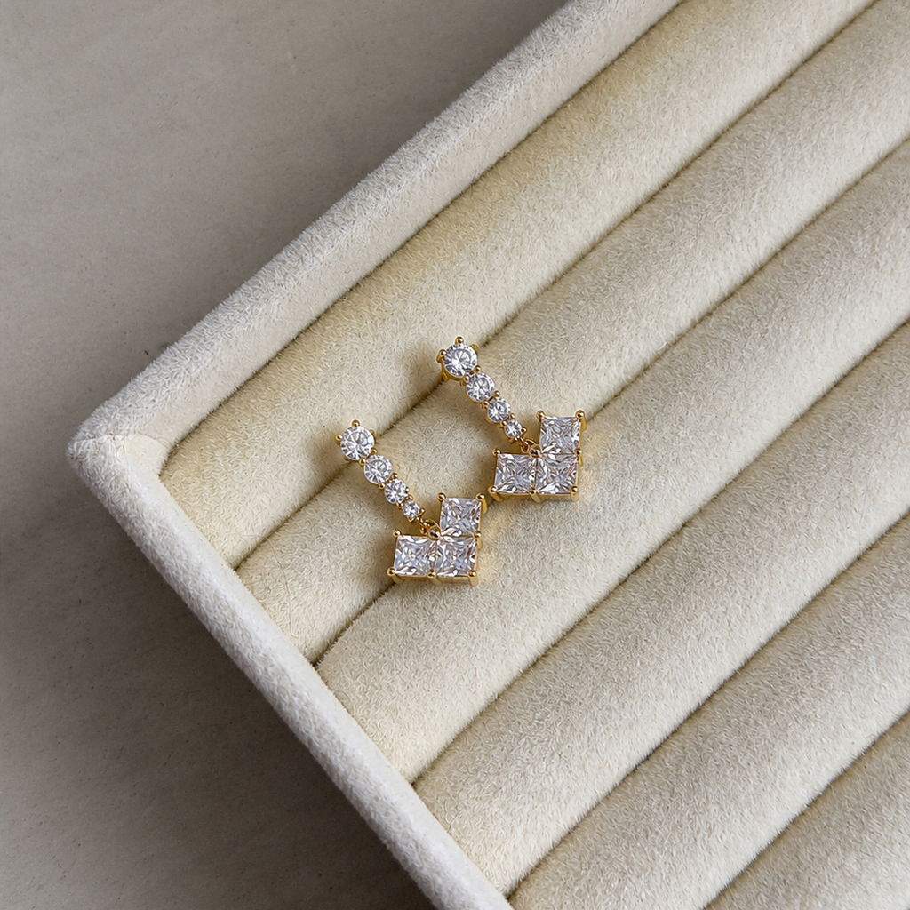 Nymara Princess Cut Cluster Drop Earrings