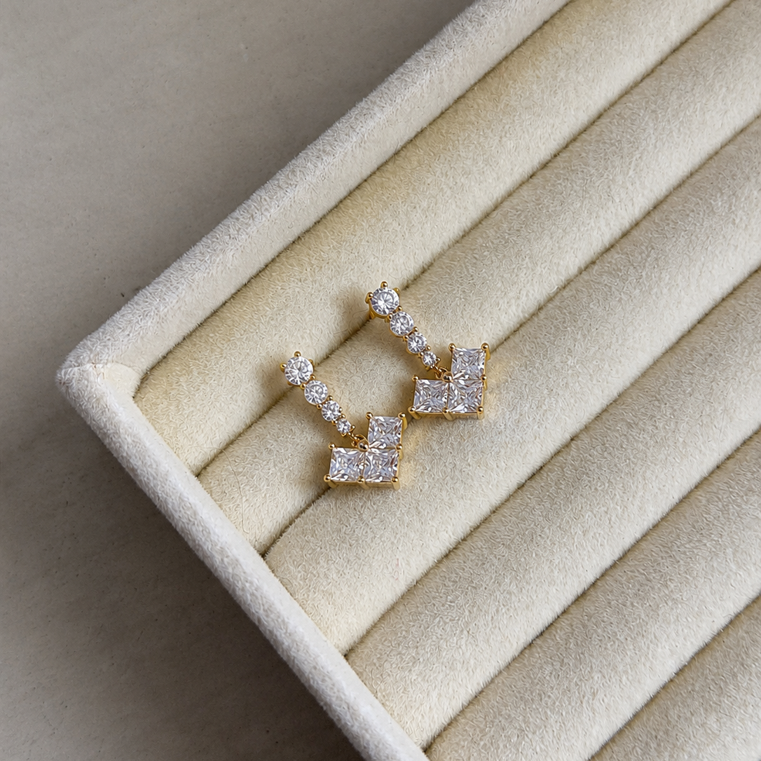 Nymara Princess Cut Cluster Drop Earrings
