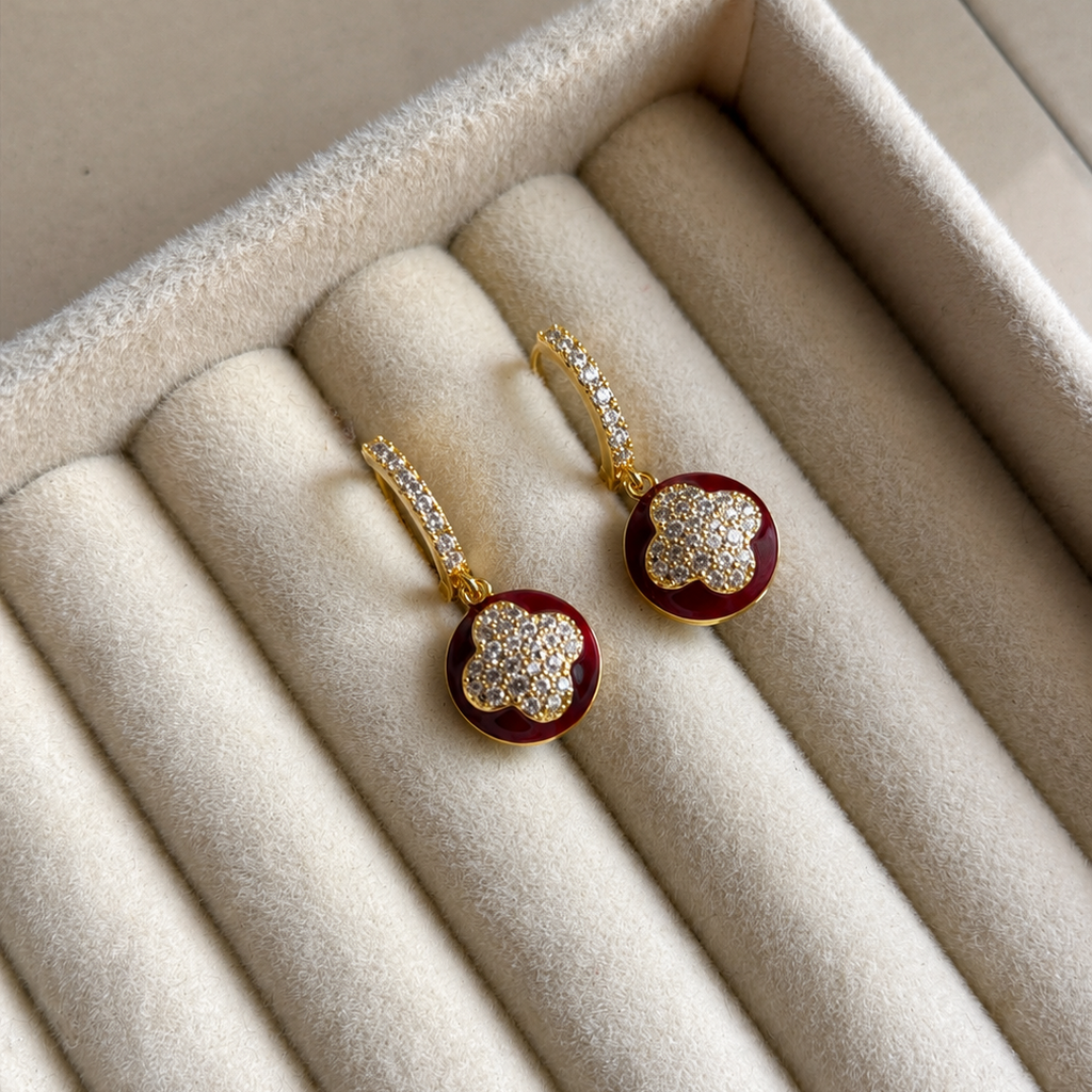 Ciela Ruby Clover Charm Hoop Earrings