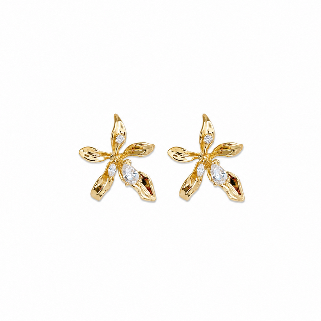 Miran Golden Orchid Stud Earrings