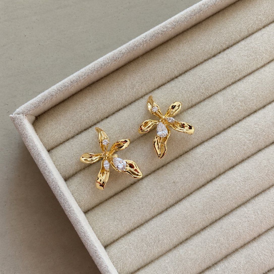 Miran Golden Orchid Stud Earrings