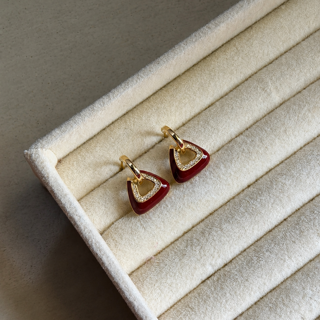 Xari Red Triangle Hoop Earrings