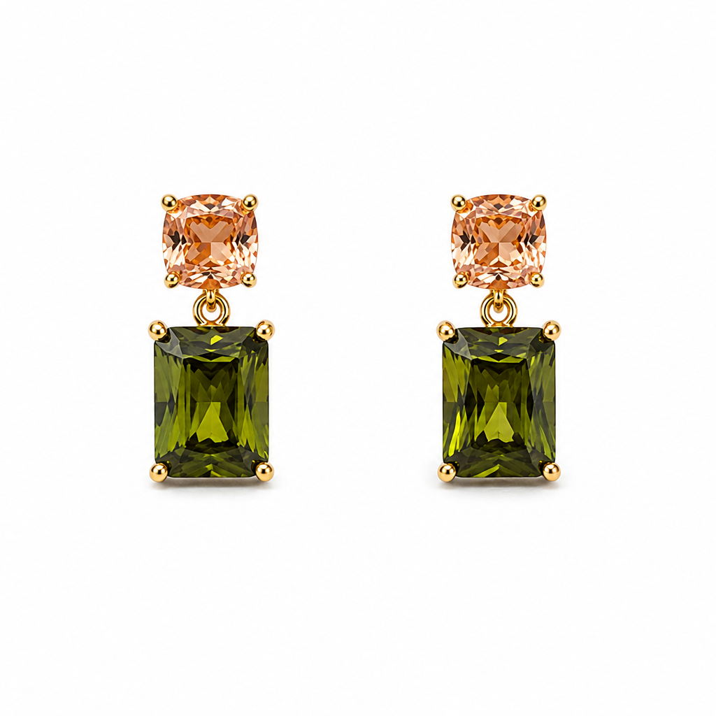 Asaie Peach & Olive Gemstone Drop Earrings