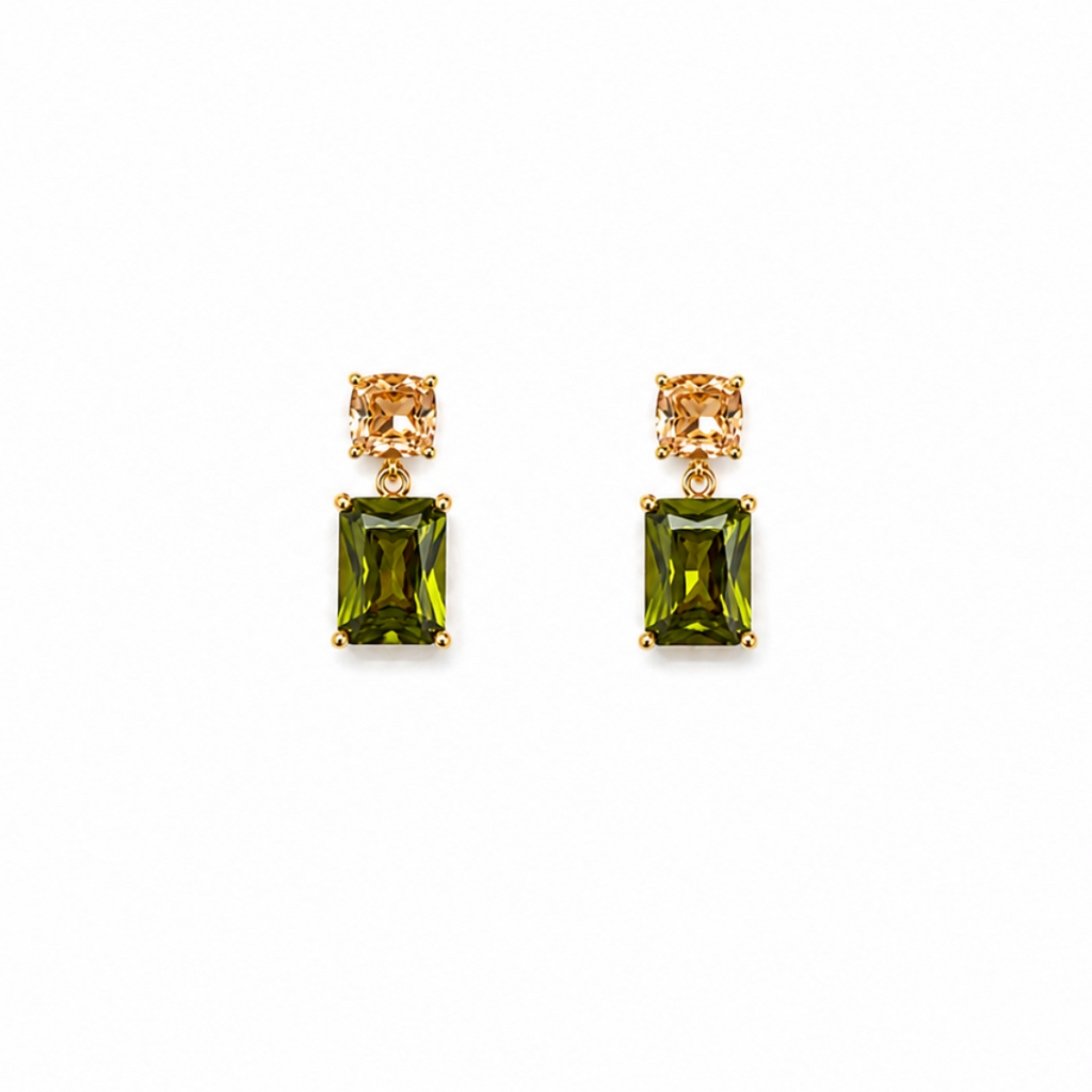 Asaie Peach & Olive Gemstone Drop Earrings