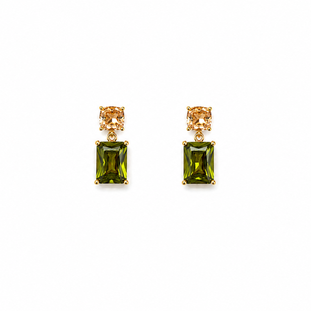 Asaie Peach & Olive Gemstone Drop Earrings