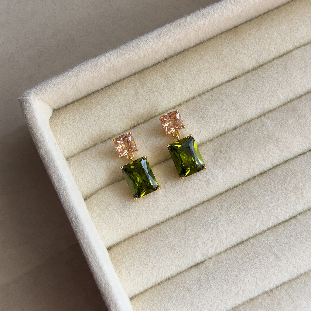 Asaie Peach & Olive Gemstone Drop Earrings