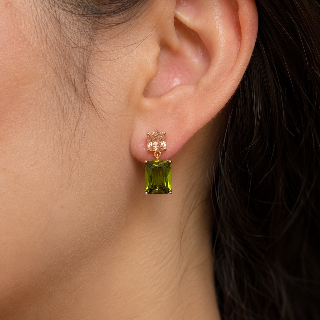 Asaie Peach & Olive Gemstone Drop Earrings