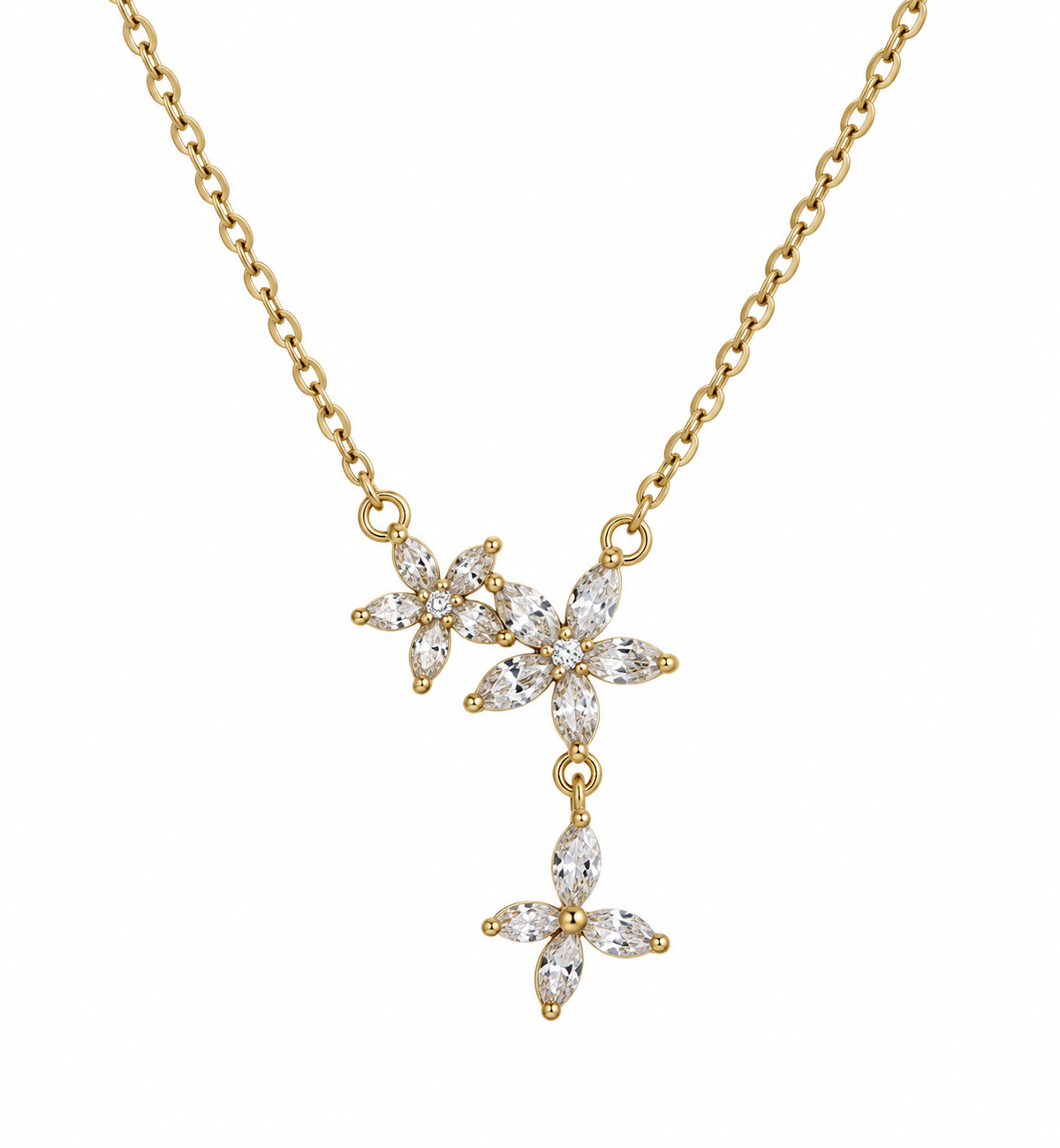 Valentina Double Flower CZ Drop Necklace