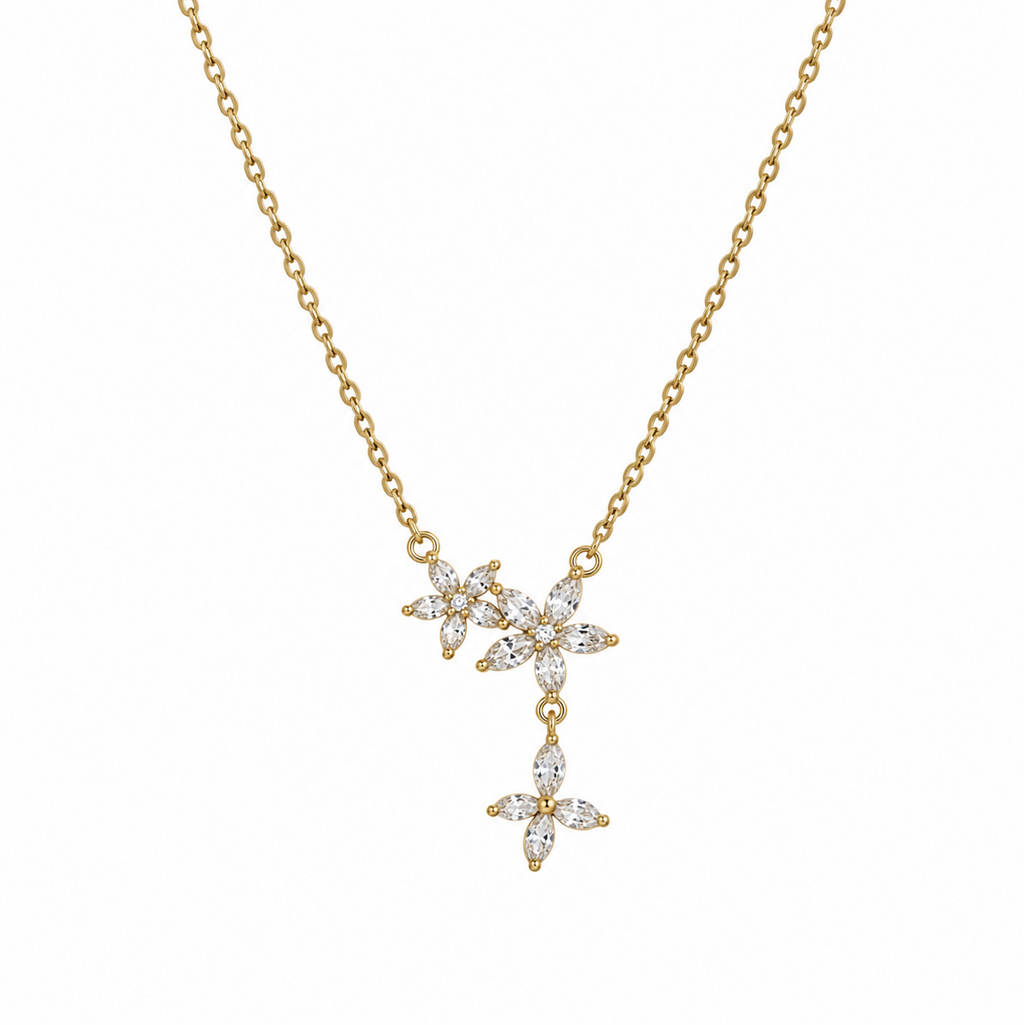 Valentina Double Flower CZ Drop Necklace
