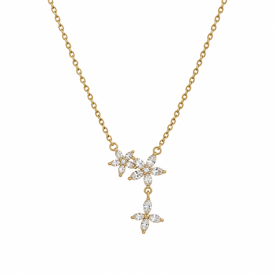 Valentina Double Flower CZ Drop Necklace