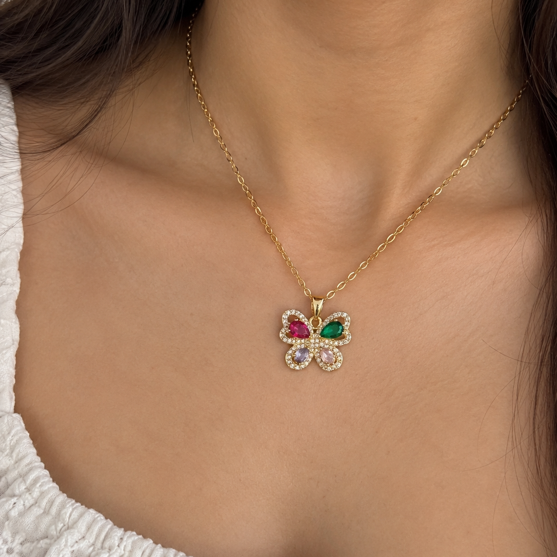 Ariana Colorful Butterfly Gemstone Necklace