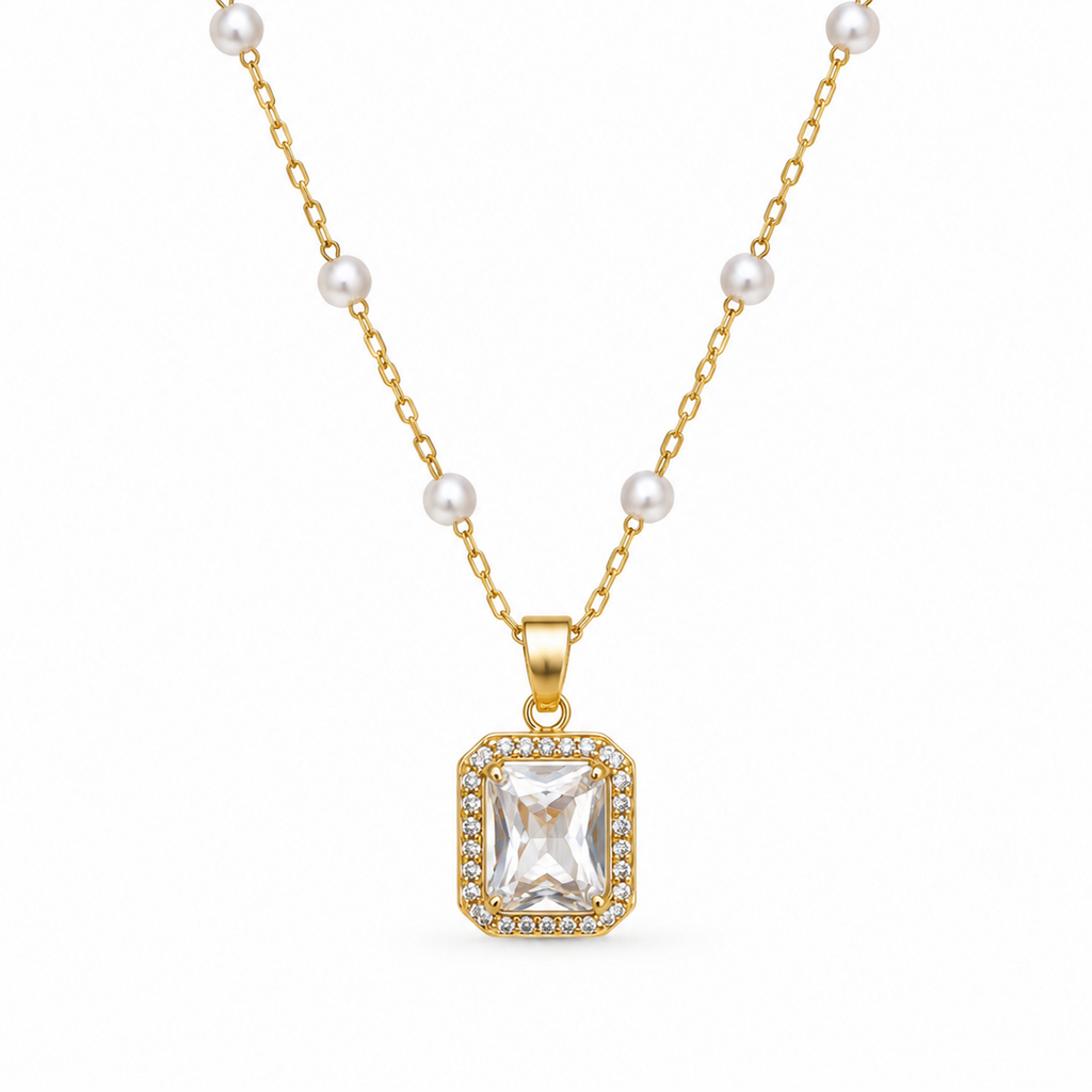 Olivia Pearl Station CZ Pendant Necklace