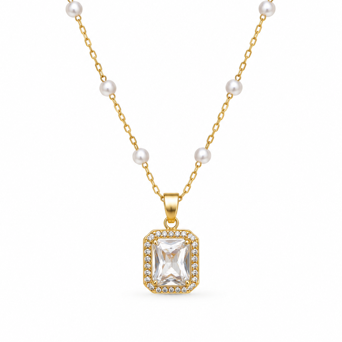 Olivia Pearl Station CZ Pendant Necklace