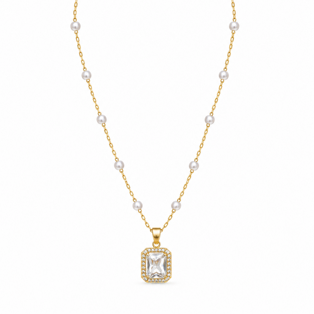 Olivia Pearl Station CZ Pendant Necklace