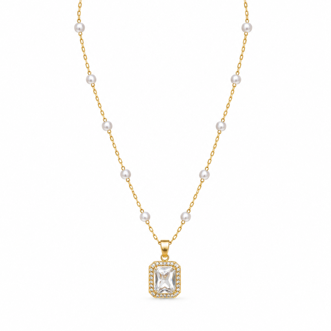 Olivia Pearl Station CZ Pendant Necklace