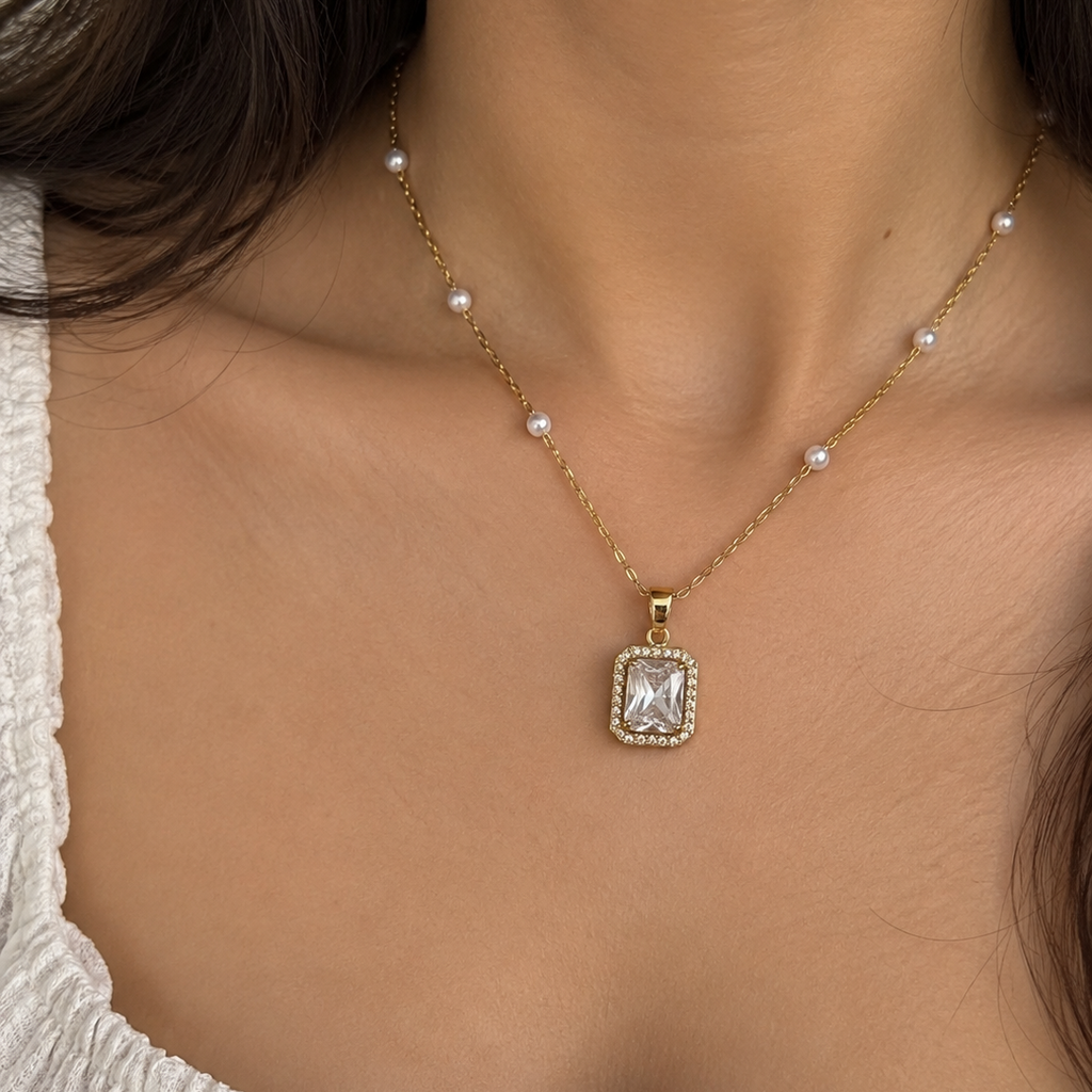 Olivia Pearl Station CZ Pendant Necklace