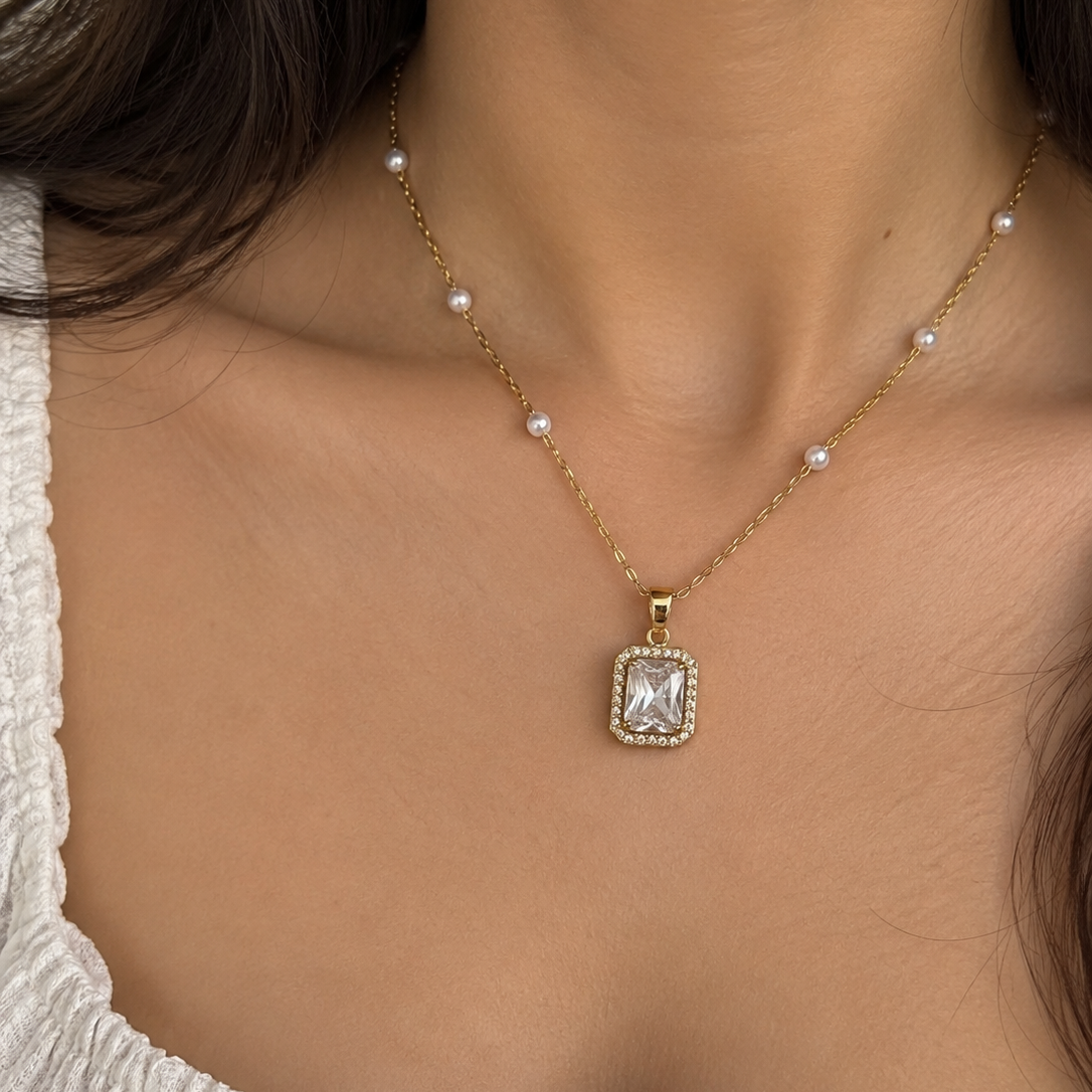 Olivia Pearl Station CZ Pendant Necklace