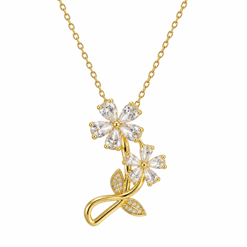 Elena Floral Vine CZ Drop Necklace