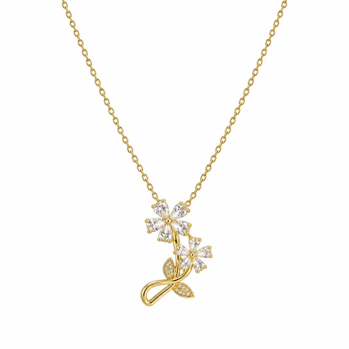 Elena Floral Vine CZ Drop Necklace
