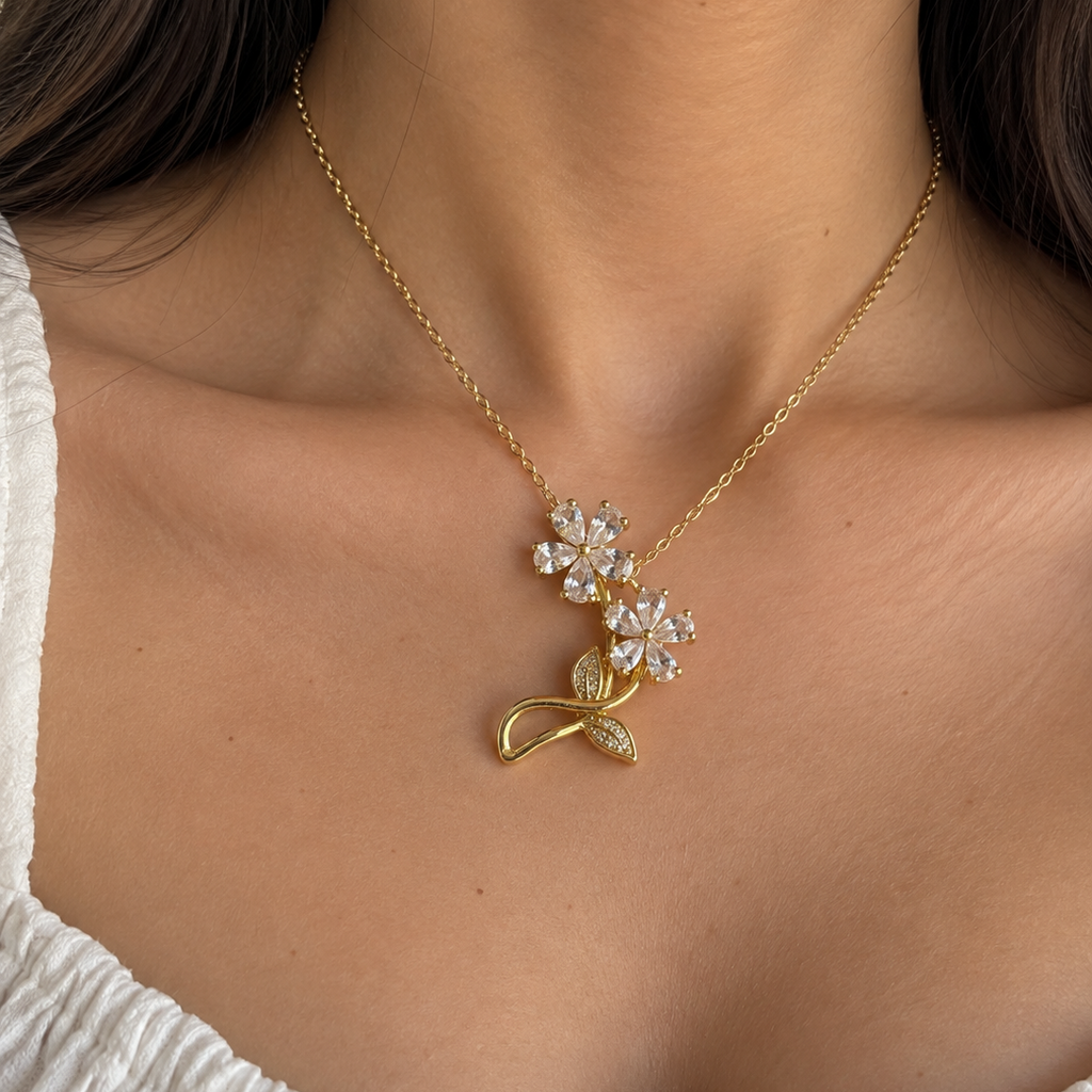 Elena Floral Vine CZ Drop Necklace
