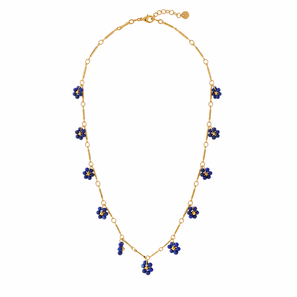 Nora Blue Beaded Charm Necklace