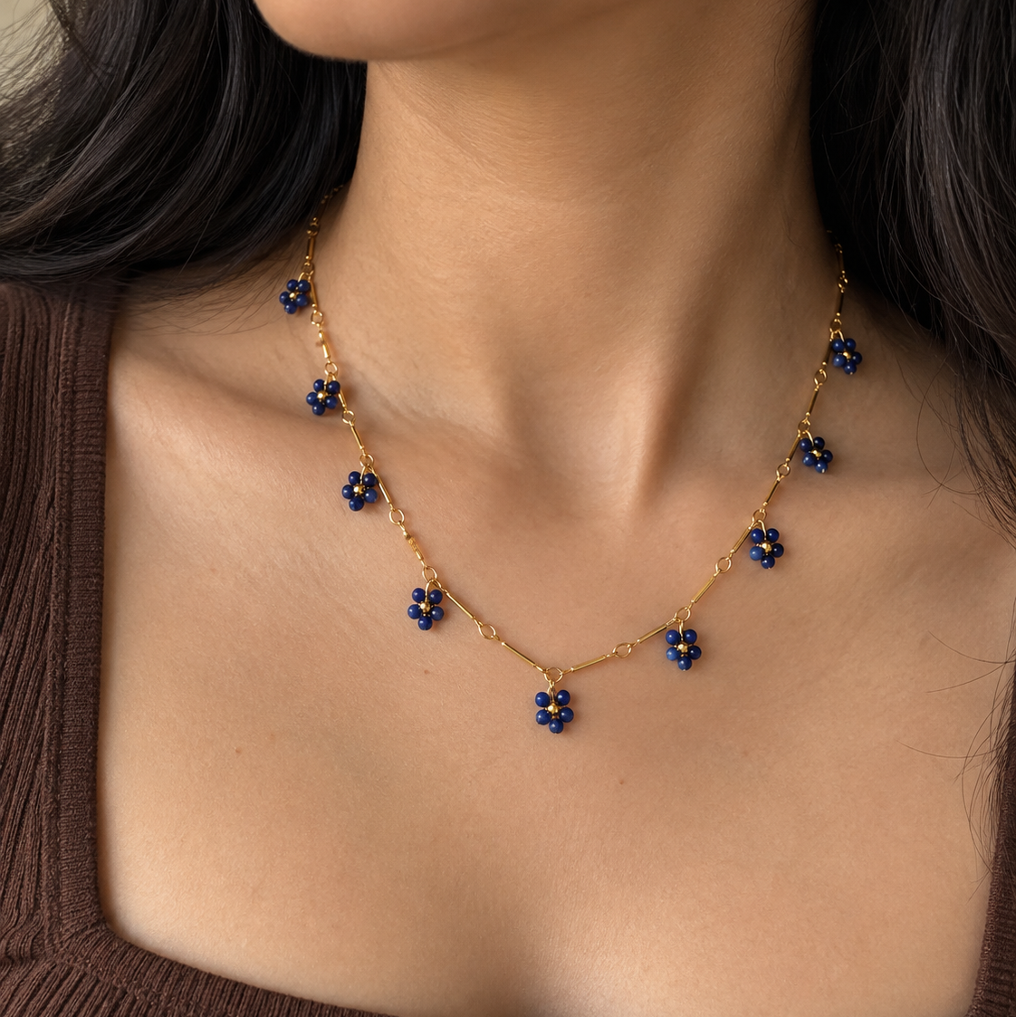 Nora Blue Beaded Charm Necklace