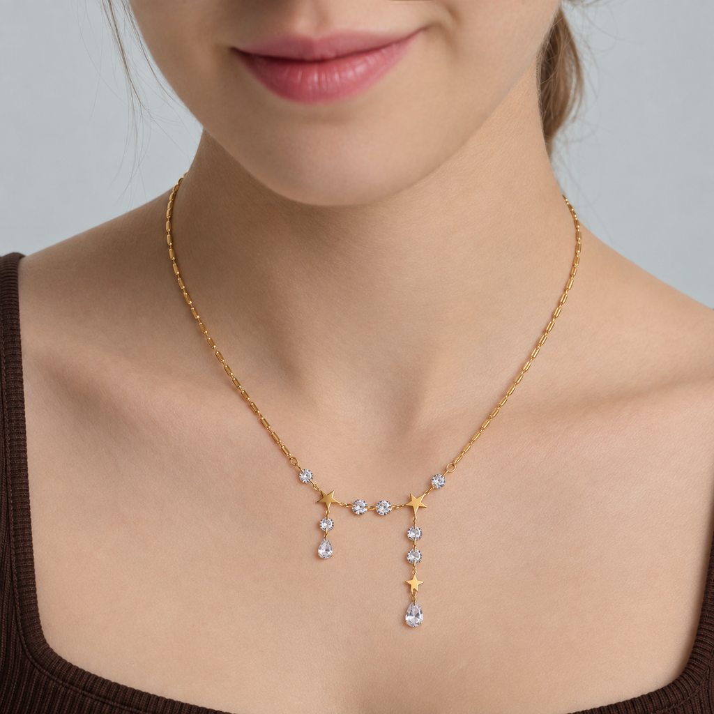 Luna Star CZ Drop Necklace