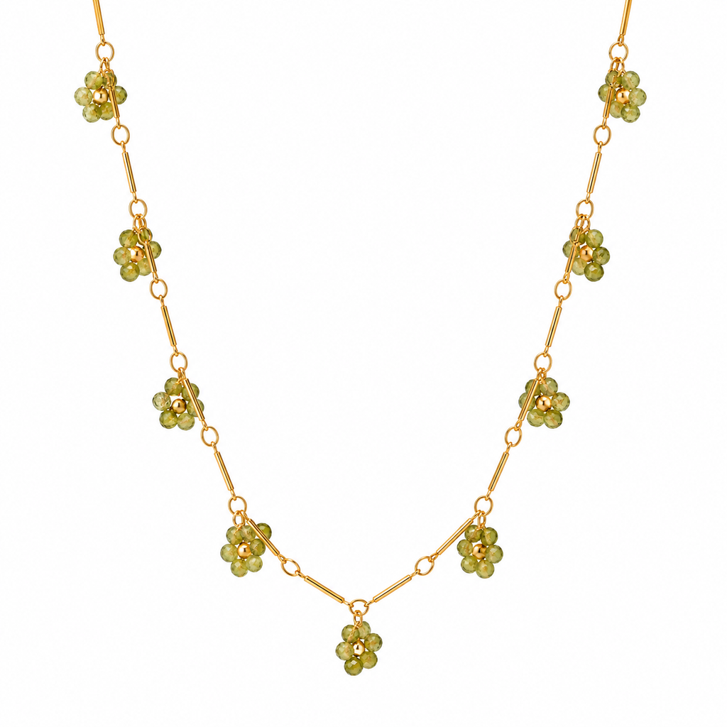 Olive Green Beaded Charm Necklace